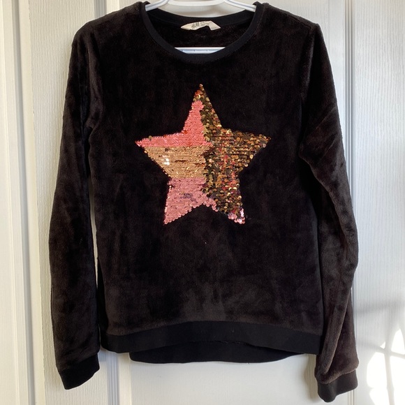 Girls H&M Super Soft Fuzzy Sequence Crewneck - Picture 1 of 6